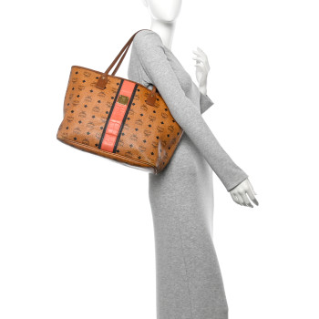 MCM Visetos Crocodile Embossed Medium Liz Shopper Tote Cognac