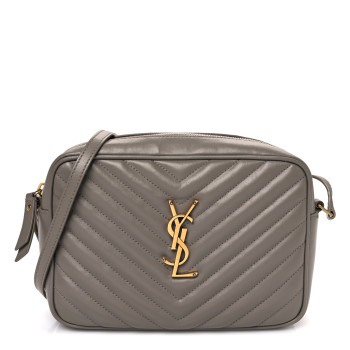 SAINT LAURENT Calfskin Matelasse Monogram Lou Camera Bag Greyish Brown