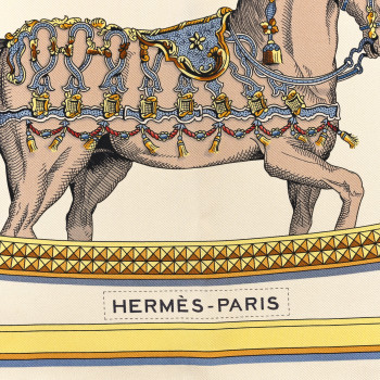 HERMES Silk Grand Apparat Forever Scarf 90 Creme Gold Multicolore