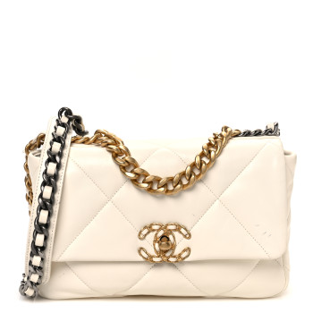 CHANEL Lambskin Quilted Medium Chanel 19 Flap White
