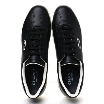 CHANEL Calfskin CC Mens Sneakers 44 Black