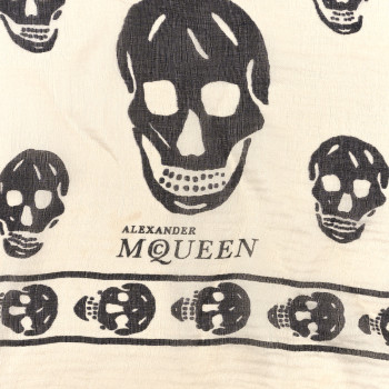 ALEXANDER MCQUEEN Silk Chiffon Skull Scarf Ivory Black