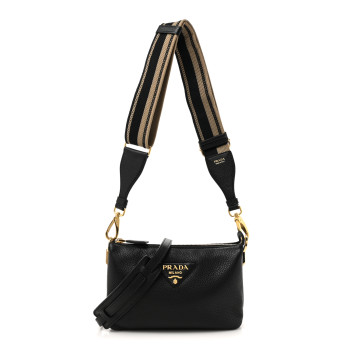 PRADA Vitello Daino Soft Mini Zippered Shoulder Bag Black
