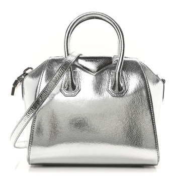 GIVENCHY Metallic Sugar Goatskin Mini Antigona Silver