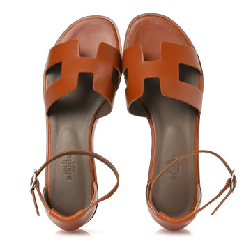 HERMES Calfskin Santorini Sandals 39 Naturel