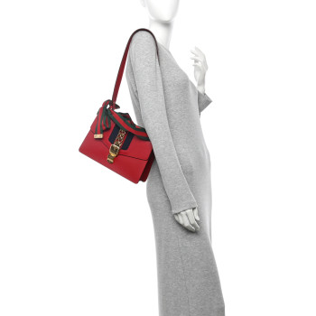 GUCCI Calfskin Small Sylvie Shoulder Bag Hibiscus Red
