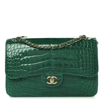 CHANEL Alligator Jumbo Double Flap Green