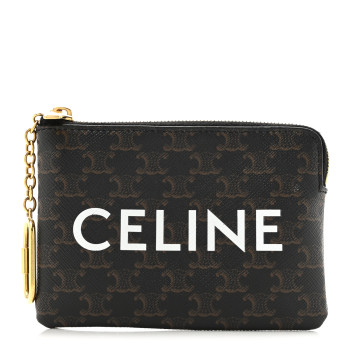 CELINE Triomphe Canvas Logo Coin and Card Pouch With Hook Black