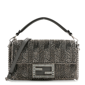 FENDI Fabric Beaded Woven Mini Baguette Clay Palladium