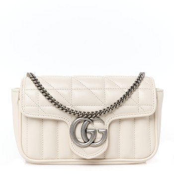 GUCCI Calfskin Matelasse Aria Super Mini GG Marmont Shoulder Bag Mystic White