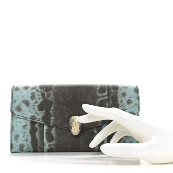 BULGARI Karung Calfskin Serpenti Forever Long Wallet Blue Brown