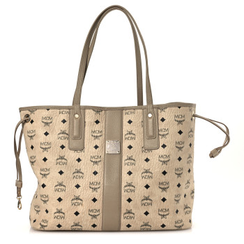 MCM Visetos Medium Liz Reversible Shopper Tote Beige
