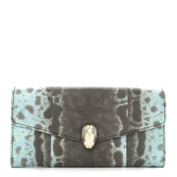 BULGARI Karung Calfskin Serpenti Forever Long Wallet Blue Brown