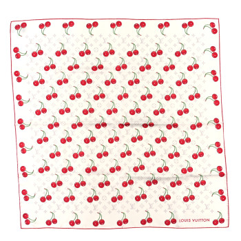 LOUIS VUITTON LV X TM Silk Monogram Cerises Square Scarf 90 White