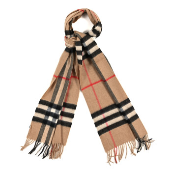 BURBERRY Cashmere Giant Check Fringe Scarf Archive Beige