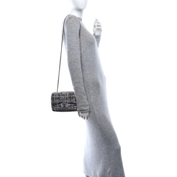 CHANEL Tweed Quilted Mini Side Pearl Flap Bag Grey