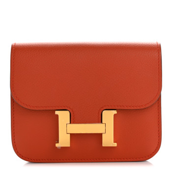 HERMES Evercolor Bi-Color Constance Slim Wallet Terre Battue Capucine
