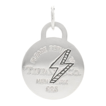 TIFFANY Sterling Silver Return to Tiffany Etched Lightning Bolt Round Tag Charm