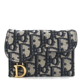 CHRISTIAN DIOR Oblique Saddle Card Holder Blue