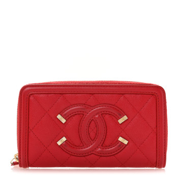 CHANEL Caviar Quilted Medium Filigree Zip Around Wallet Dark Red