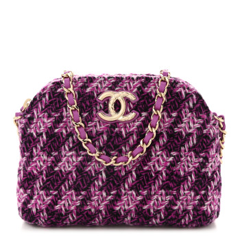 CHANEL Tweed Quilted Mini Clutch With Chain Purple
