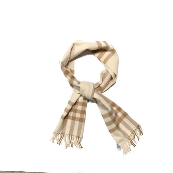 BURBERRY Cashmere Giant Check Fringe Scarf Limestone