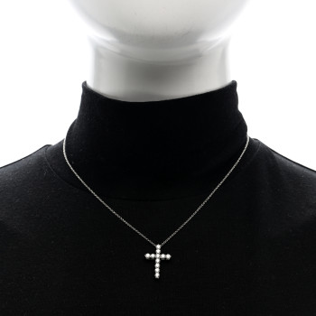 TIFFANY Platinum Diamond Medium Cross Pendant Necklace