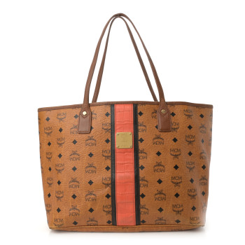 MCM Visetos Crocodile Embossed Medium Liz Shopper Tote Cognac