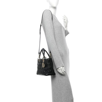 CHRISTIAN DIOR Lambskin Cannage Medium Lady Dior Black