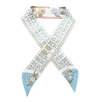 HERMES Silk Les Voitures Nouvelle Twilly Vert Amande Bleu Glacier