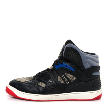 GUCCI Demetra GG Supreme Monogram Mens Basket High Top Sneakers 10.5 Black Beige Ebony Grey