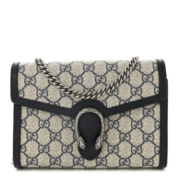 GUCCI GG Supreme Monogram Textured Dollar Calfskin Mini Dionysus Chain Wallet Beige Blue