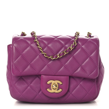 CHANEL Lambskin Quilted Mini Pearl Crush Flap Purple