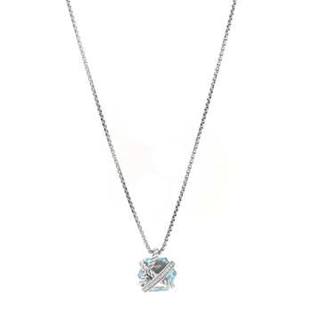 DAVID YURMAN Sterling Silver Diamond Blue Topaz 10mm Petite Cable Wrap Pendant Necklace
