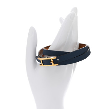 HERMES Swift Behapi Double Tour Bracelet S Bleu Saphir Gold