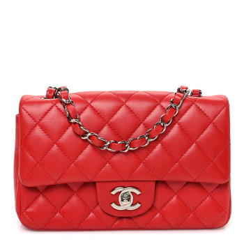 CHANEL Lambskin Quilted Mini Rectangular Flap Red