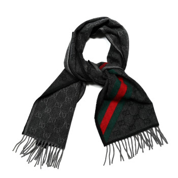GUCCI Wool Angora Monogram Web New Nikky Scarf Lead Dark Green