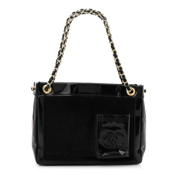 CHANEL Patent Pony Hair Small Pocket Tote Black