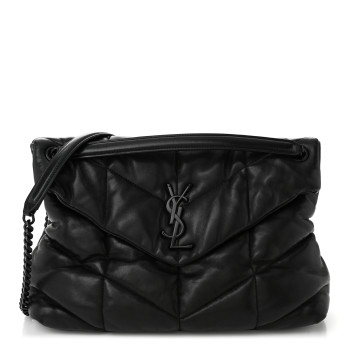 SAINT LAURENT Lambskin Quilted Monogram Monochrome Medium Loulou Puffer Chain Satchel Black