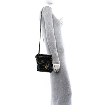 CHANEL Shiny Calfskin Quilted Mini Chanel 22 Black
