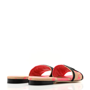 FENDI Canvas Rose Logo Embroidered Flat Slide Sandals 36