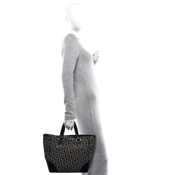CHRISTIAN DIOR Denim Calfskin Monogram Tote Navy Blue