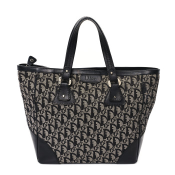 CHRISTIAN DIOR Denim Calfskin Monogram Tote Navy Blue