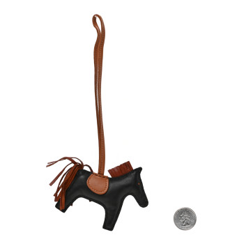 HERMES Milo Lambskin Grigri Rodeo Horse Bag Charm PM Black Sienne Gold