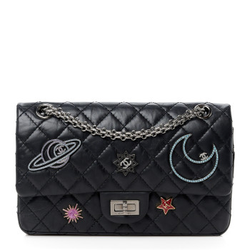 CHANEL Aged Calfskin Space Charms 2.55 Reissue 225 Flap Black