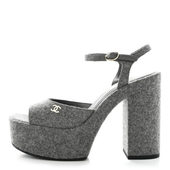 CHANEL Wool CC Platform Sandals 38 Grey 1493434 | FASHIONPHILE