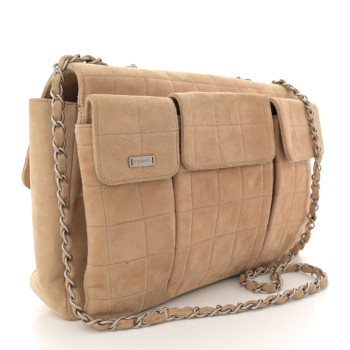 CHANEL Suede Chocolate Bar Mademoiselle Flap Beige