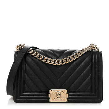 CHANEL Caviar Chevron Quilted Medium Boy Flap Black CHANEL Caviar Chevron Quilted Medium Boy Flap Black