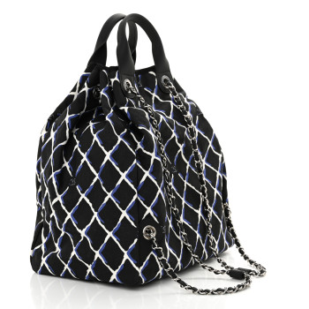 CHANEL Canvas Printed Airline Drawstring Bag Black Blue