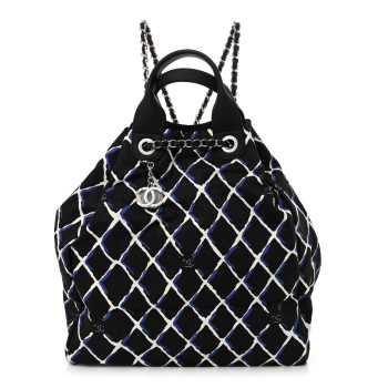 CHANEL Canvas Printed Airline Drawstring Bag Black Blue
